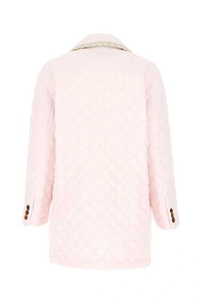 Shop Fendi Double Breasted Quilted Coat In Pink