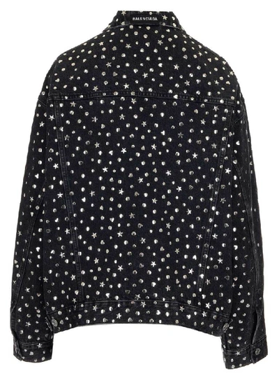 Shop Balenciaga Star Studded Denim Jacket In Black