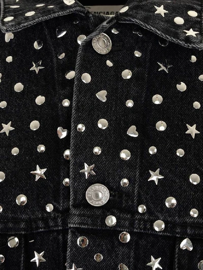 Shop Balenciaga Star Studded Denim Jacket In Black