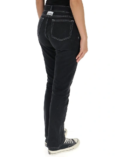 Shop Ganni Side Slit Jeans In Black