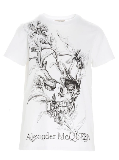 Shop Alexander Mcqueen Floral Skull Print T In White