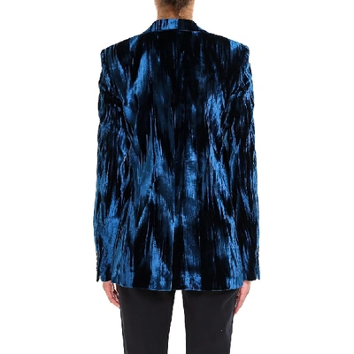 Shop Saint Laurent Velvet Blazer In Blue