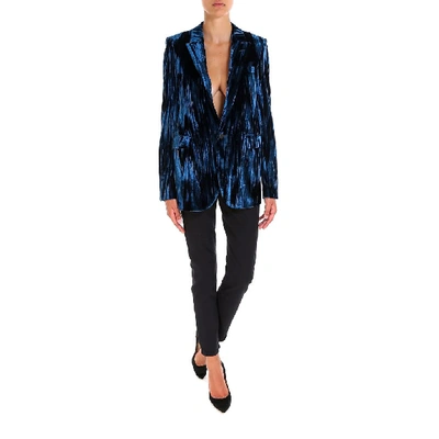 Shop Saint Laurent Velvet Blazer In Blue