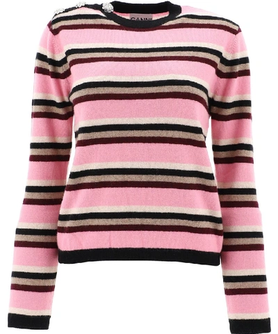 Shop Ganni Striped Sweater In Pink