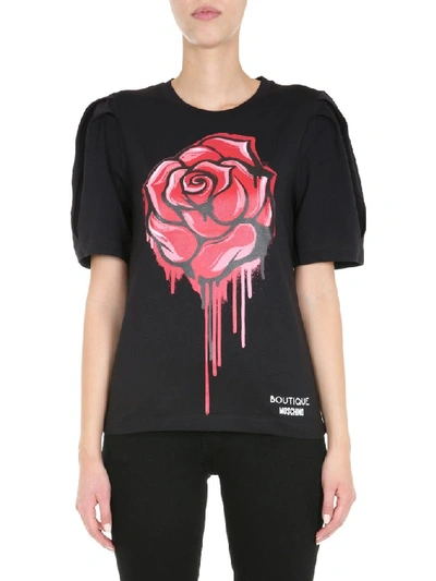 Shop Boutique Moschino Rose Print T In Black