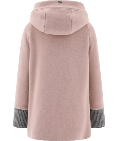 Shop Herno Ribbed Sleeve Hooded Coat In Pink