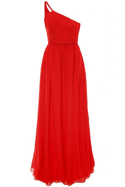 Lanvin One-shoulder Plissé Silk-georgette Gown In Lipstick-red | ModeSens