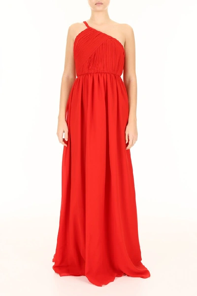Shop Lanvin Asymmetric Silk Gown In Red