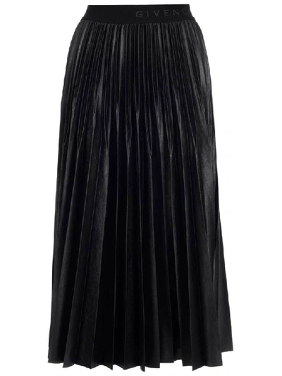 Shop Givenchy Pleated Logo Band Skirt In Black