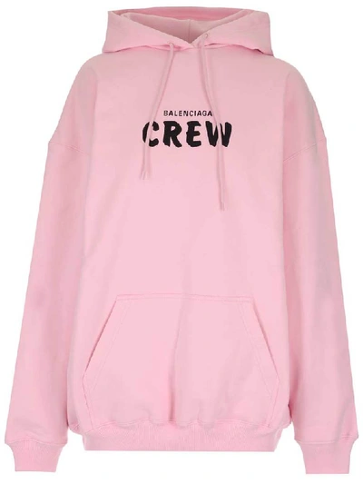 Shop Balenciaga Crew Printed Hoodie In Pink