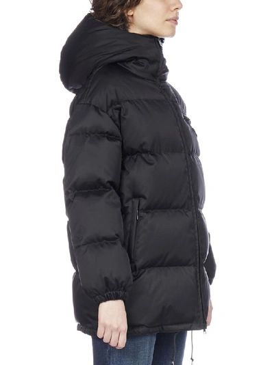 Shop Prada Logo Hooded Puffer Coat In Black