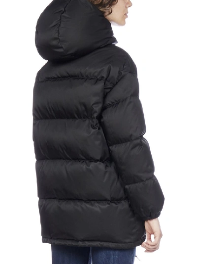 Shop Prada Logo Hooded Puffer Coat In Black