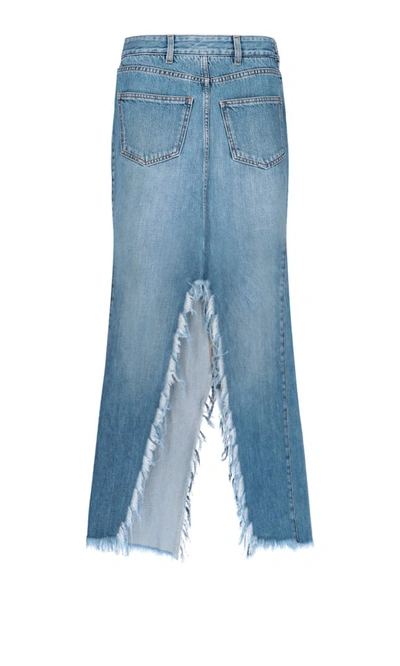 Shop Givenchy Frayed Split Denim Skirt In Blue