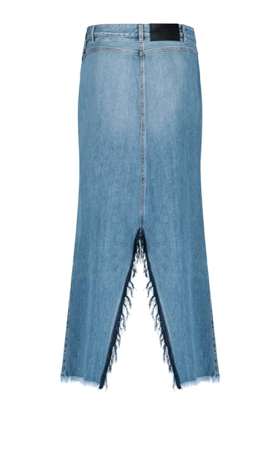 Shop Givenchy Frayed Split Denim Skirt In Blue