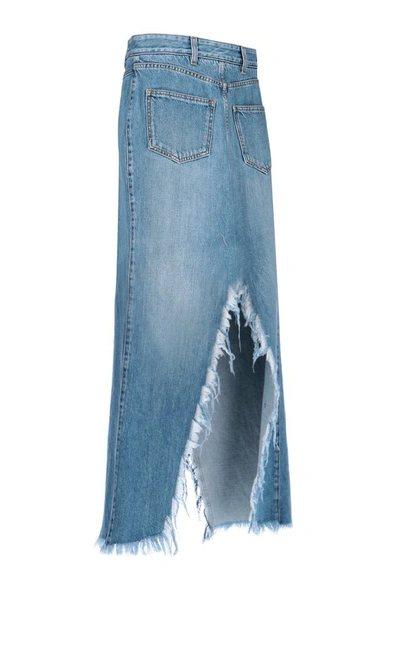 Shop Givenchy Frayed Split Denim Skirt In Blue