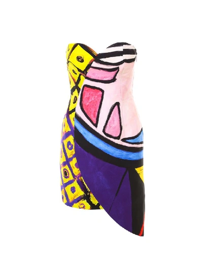 Shop Moschino Graphic Printed Strapless Dress In Multi