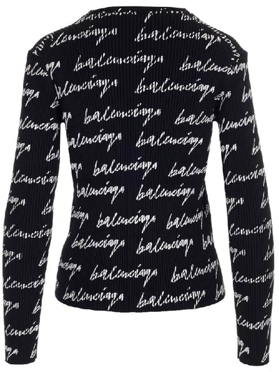 Shop Balenciaga Allover Signature Logo Sweater In Black