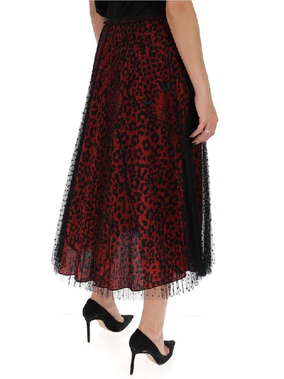 Shop Red Valentino Redvalentino Leopard Print Tulle Midi Skirt In Multi
