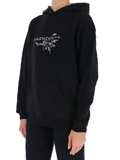 Shop Givenchy Embellished Logo Hoodie In Black