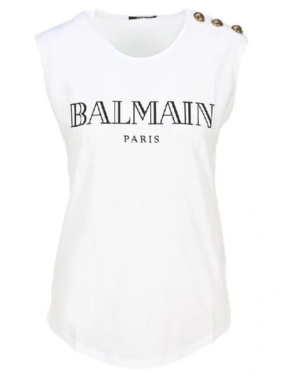 Shop Balmain Logo Tank Top In White