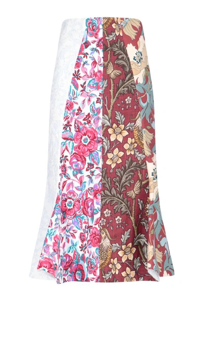Shop Marine Serre Floral Print Patchwork Skirt In Multi
