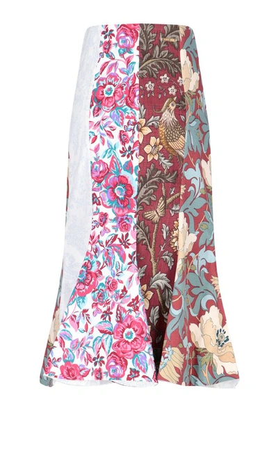 Shop Marine Serre Floral Print Patchwork Skirt In Multi