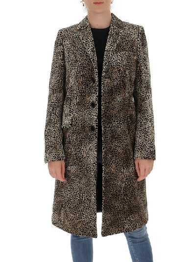 Saint Laurent Leopard Print Cotton Blend Velvet Coat In Multicolor