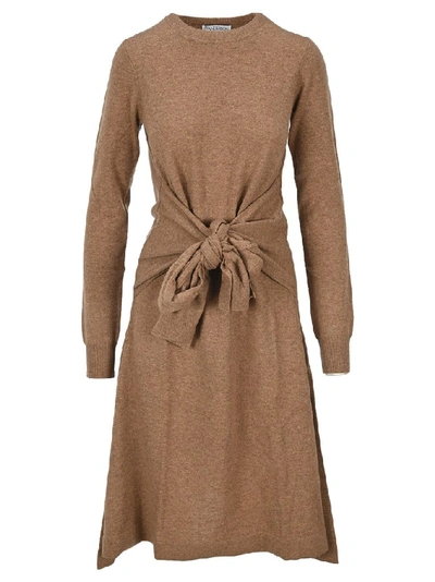 Shop Jw Anderson Bow Knit Dress In Brown
