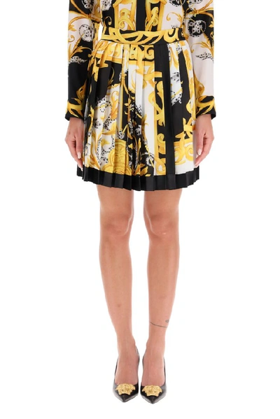 Shop Versace Baroque Print Pleated Skirt In Multi