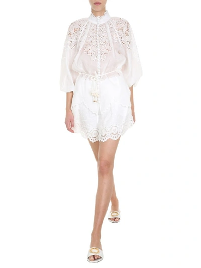 Shop Zimmermann Carnaby Scallop Blouse In White