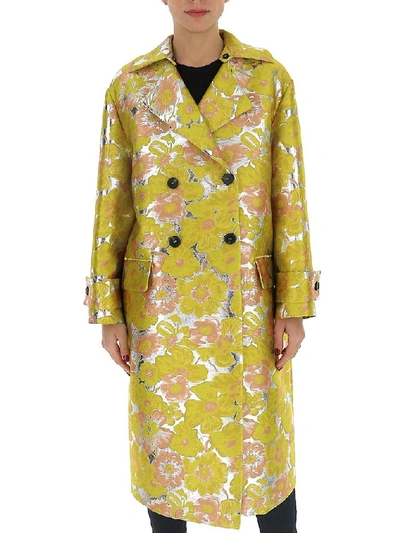 Shop Msgm Floral Jacquard Coat In Yellow