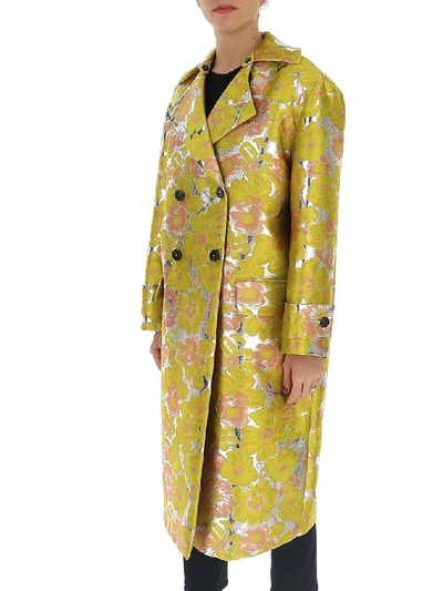 Shop Msgm Floral Jacquard Coat In Yellow