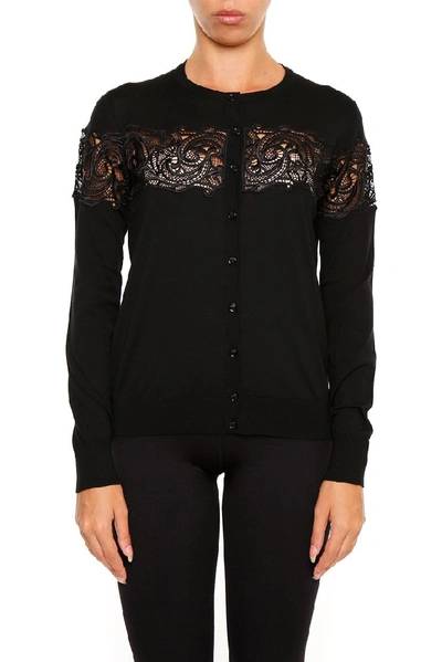 Shop Versace Lace Detail Cardigan In Black