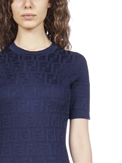 Shop Fendi Monogram Print Midi Dress In Blue