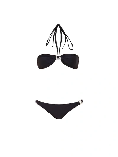 Shop Gucci Crystal Square G Detailed Bikini Set In Black