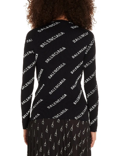 Shop Balenciaga All Over Logo Ribbed Long In Black