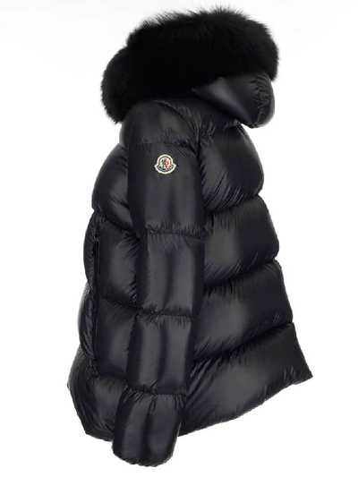 Shop Moncler Fur Trimmed Hooded Down Jacket In Black