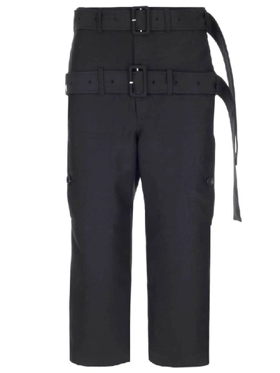 Shop Lanvin Double Belt Cropped Pants In Black