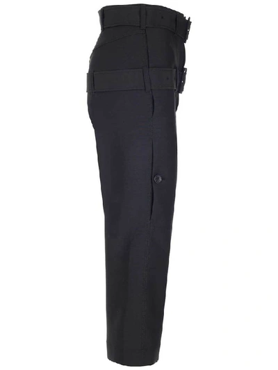 Shop Lanvin Double Belt Cropped Pants In Black