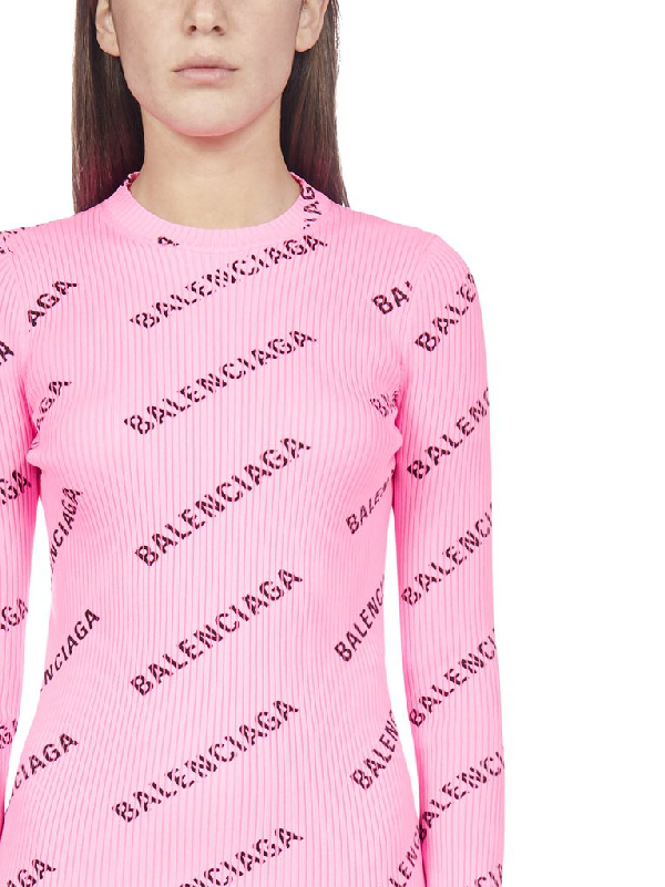 Balenciaga All Over Logo Ribbed Top In Pink | ModeSens