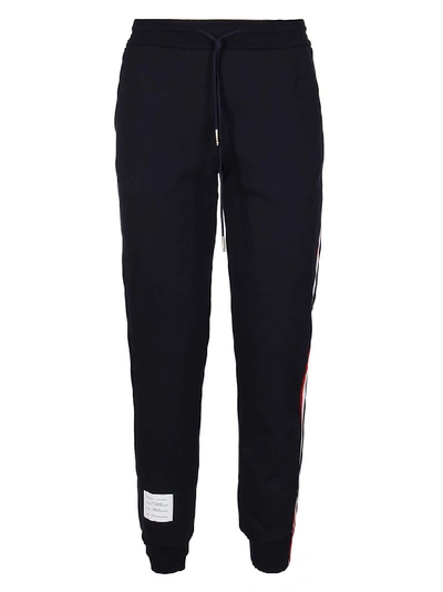 Shop Thom Browne Logo Patch Side Band Sweatpants In Navy