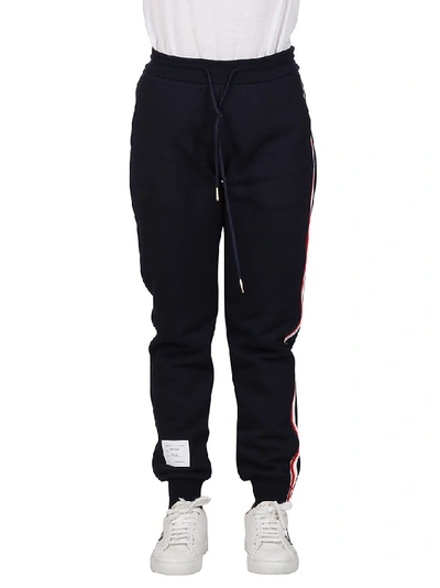 Shop Thom Browne Logo Patch Side Band Sweatpants In Navy