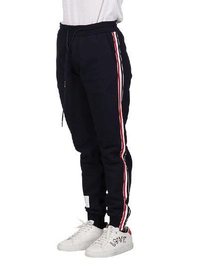 Shop Thom Browne Logo Patch Side Band Sweatpants In Navy