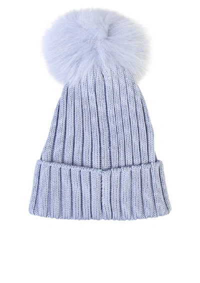 Shop Moncler Logo Patch Pompom Beanie In Blue