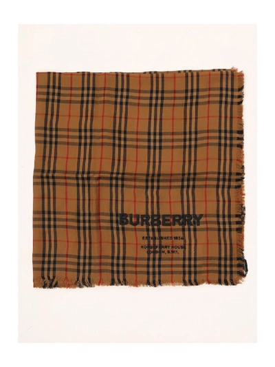 Shop Burberry Logo Vintage Check Scarf In Brown