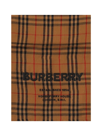 Shop Burberry Logo Vintage Check Scarf In Brown