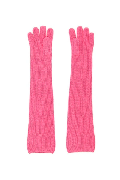 Shop Ganni Logo Label Ribbed Gloves In Pink