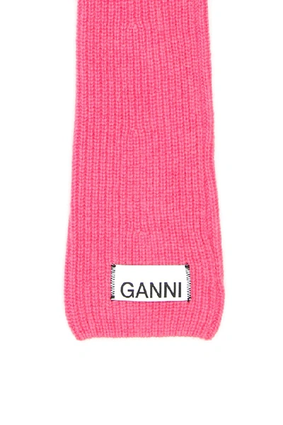 Shop Ganni Logo Label Ribbed Gloves In Pink