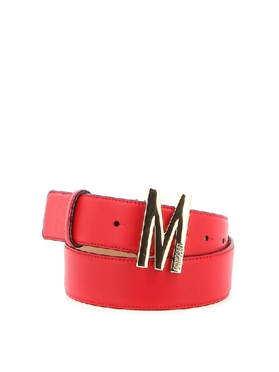 Shop Moschino Monogram Buckle Belt In Red