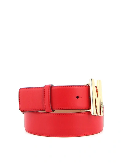 Shop Moschino Monogram Buckle Belt In Red